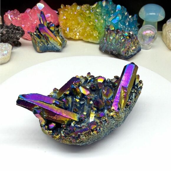 Hand Crafted Other - Titanium Aura Quartz Cluster Rainbow Mystic Aurora AB Iridescent Stone